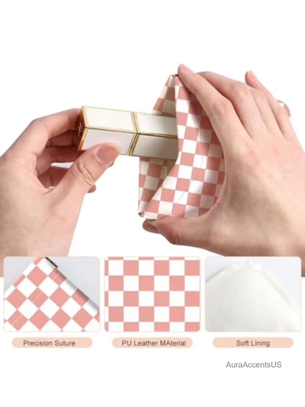 2Pcs PU Leather Coin Purse Pouch Mini Wallet Cosmetic Bag Cute Checkered